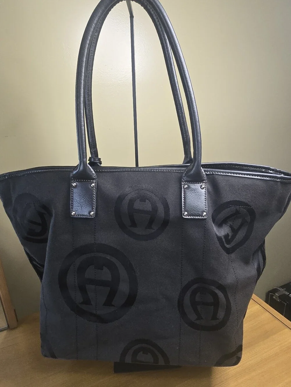 Etienne Aigner Signature Logo Tote Laptop Briefcase Office Shoulder Bag Canvas